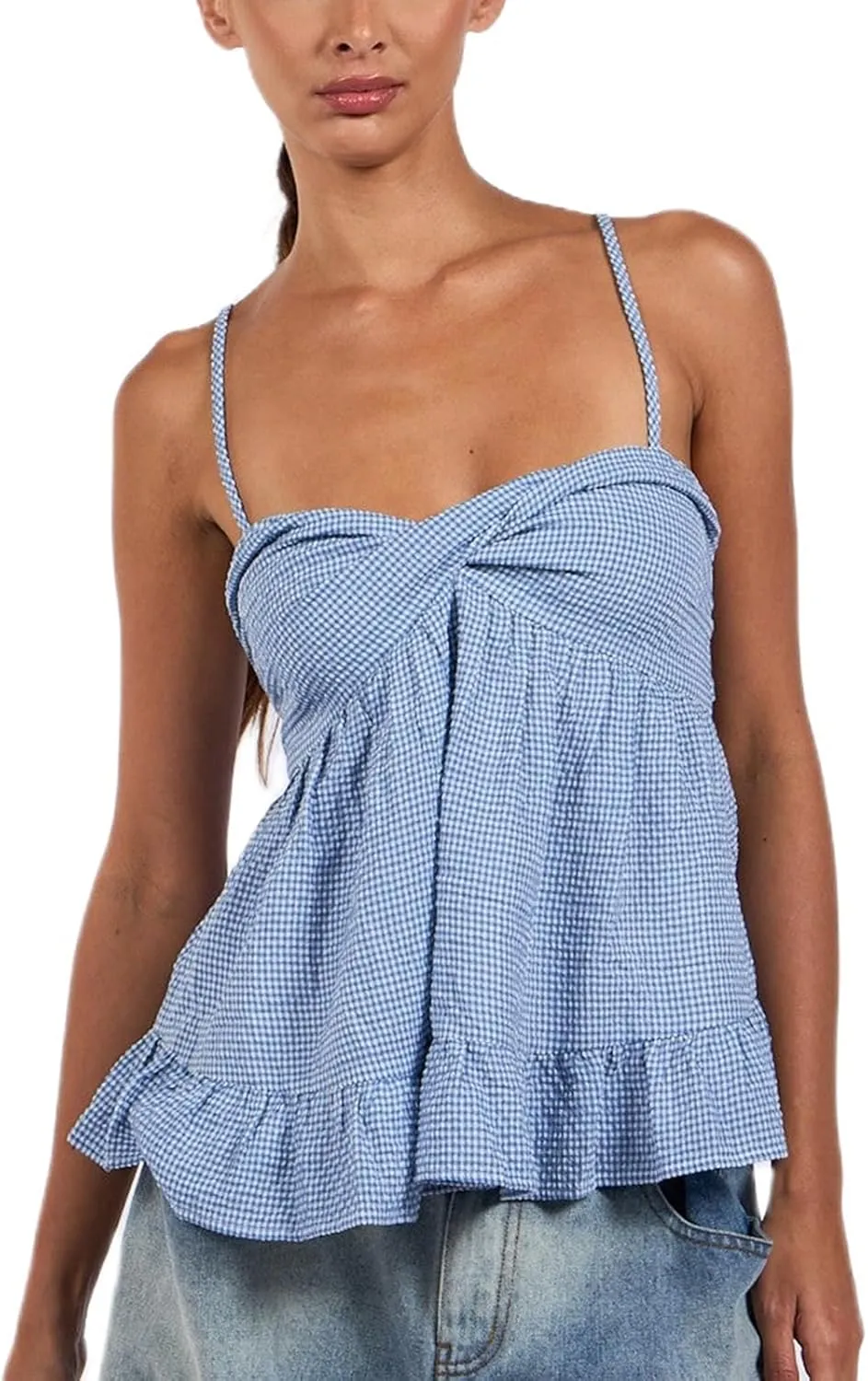 Women Y2k Floral Babydoll Tank Cami Top Spaghetti Strap Cut Ruffle Sleeveless Shirts Aesthetic Going Out Tops