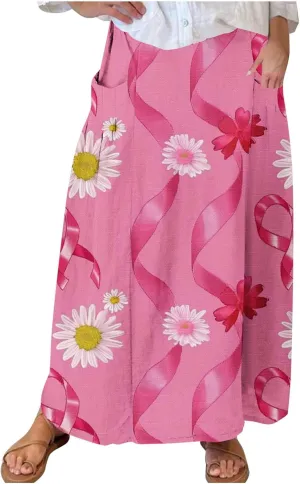 Womens 2024 Printed Skirts Winter Color Block Elastic Waist Skirt Lightweight Pleated Slim Midi Skirts for Ladies