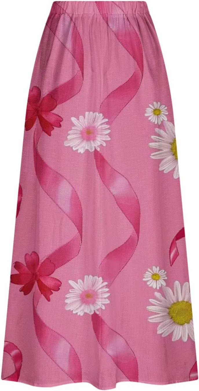 Womens 2024 Printed Skirts Winter Color Block Elastic Waist Skirt Lightweight Pleated Slim Midi Skirts for Ladies