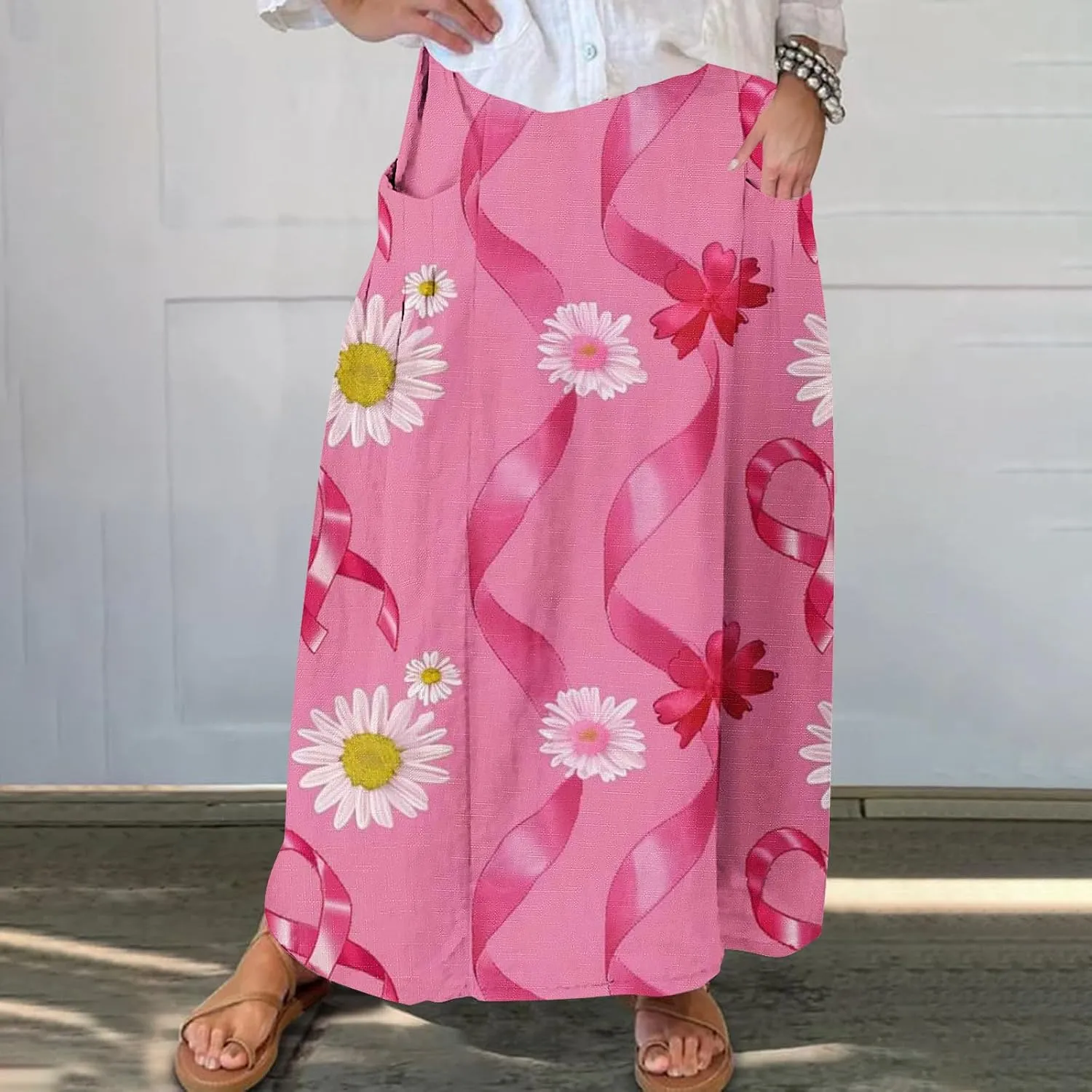 Womens 2024 Printed Skirts Winter Color Block Elastic Waist Skirt Lightweight Pleated Slim Midi Skirts for Ladies