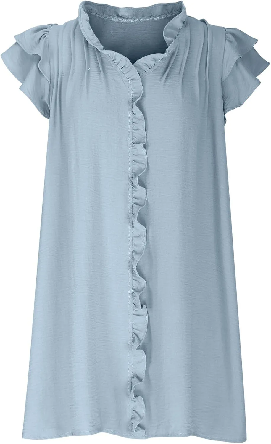 Womens 2024 Summer T-Shirts Dresses Casual V-Neck Ruffle Cap Short Sleeve Mini Dress Loose Pleated Beach Sundress