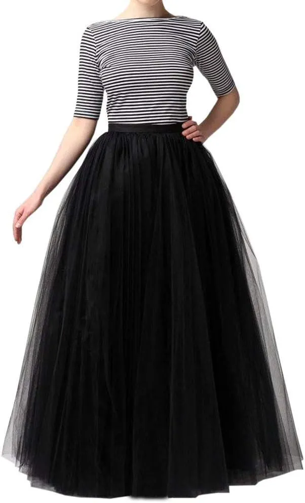 Women's A-Line High Waisted Midi Skirt Skirts for Women Pleated Princess Mesh Women Skirt Dancing Skirt Thin