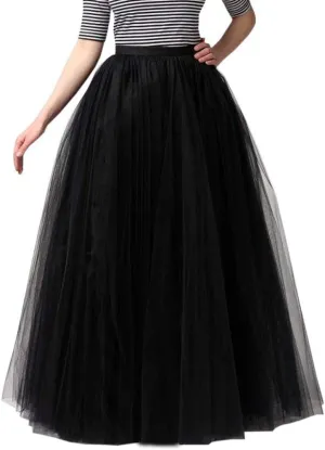 Women's A-Line High Waisted Midi Skirt Skirts for Women Pleated Princess Mesh Women Skirt Dancing Skirt Thin