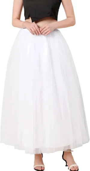 Women's A-Line High Waisted Midi Skirt Womens Long Tulle Skirt Pleated A Line Skirt High Waist Elastic Mesh Flowy
