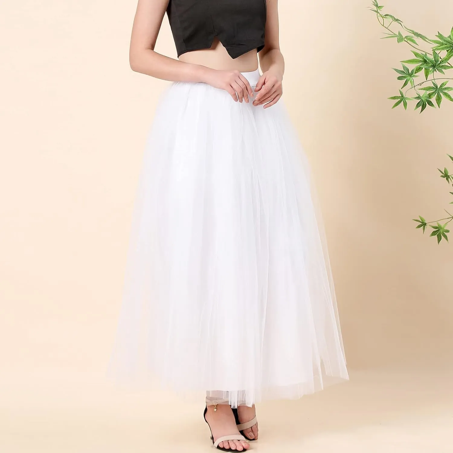 Women's A-Line High Waisted Midi Skirt Womens Long Tulle Skirt Pleated A Line Skirt High Waist Elastic Mesh Flowy