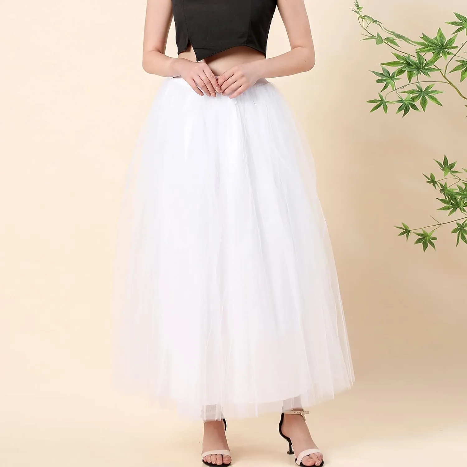 Women's A-Line High Waisted Midi Skirt Womens Long Tulle Skirt Pleated A Line Skirt High Waist Elastic Mesh Flowy
