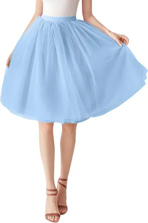 Women's A-Line High Waisted Midi Skirt Women's Tulle Skirt Short Gown Ballet Dance Dress Evening Skirt Pleated