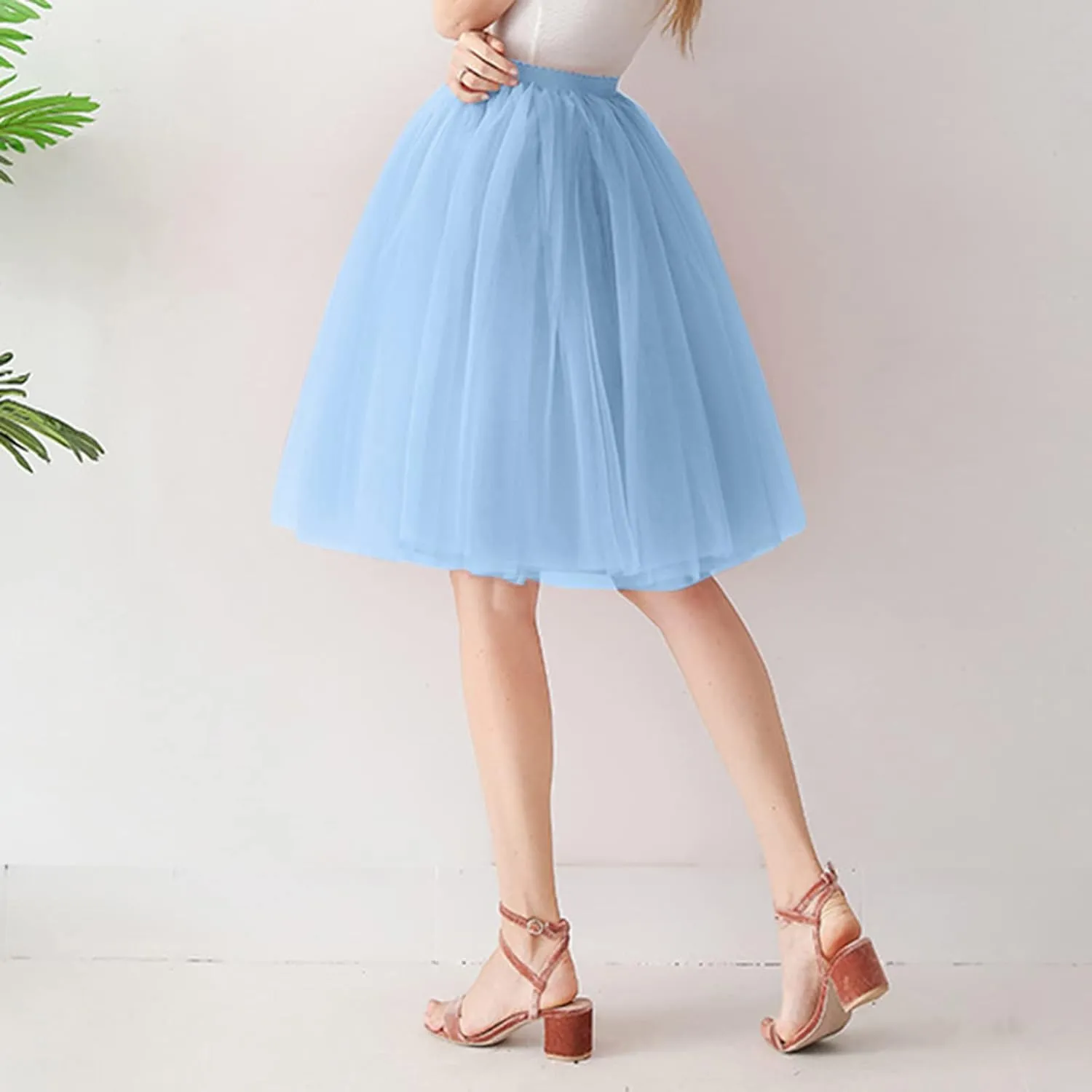 Women's A-Line High Waisted Midi Skirt Women's Tulle Skirt Short Gown Ballet Dance Dress Evening Skirt Pleated