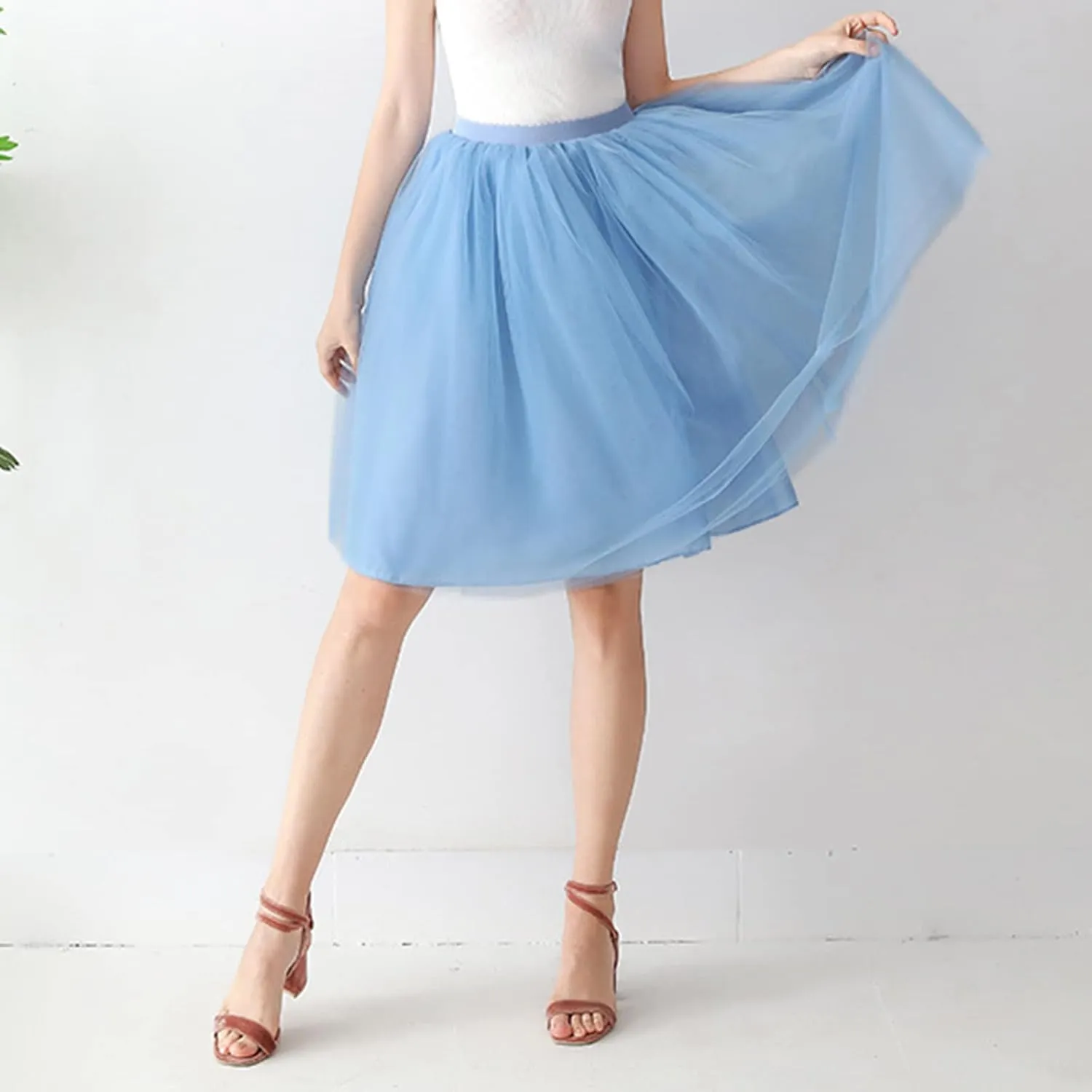Women's A-Line High Waisted Midi Skirt Women's Tulle Skirt Short Gown Ballet Dance Dress Evening Skirt Pleated
