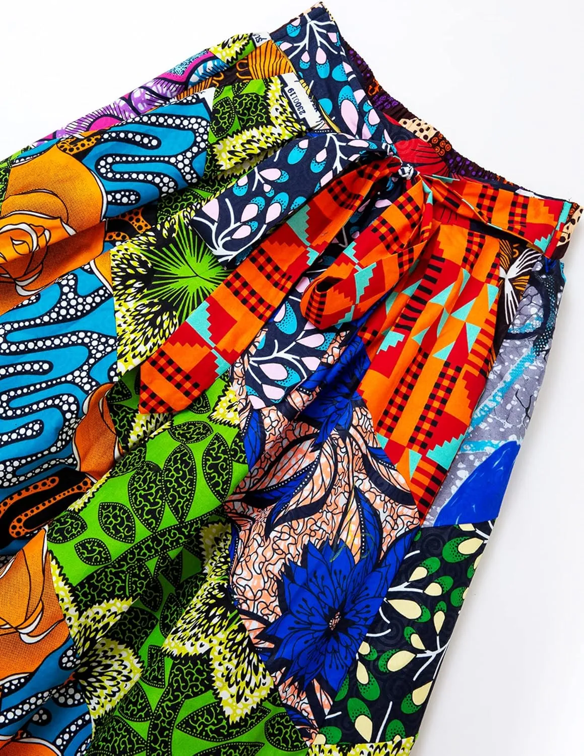 Women's African Print High Waist Pleated A Line Long Maxi Skirts with Pockets