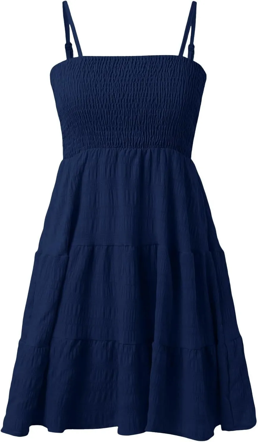 Women's Beach Wedding Guest Dress Spaghetti Strap Ruffle Tiered Mini Sundress Beach Party Homecoming,S-2XL