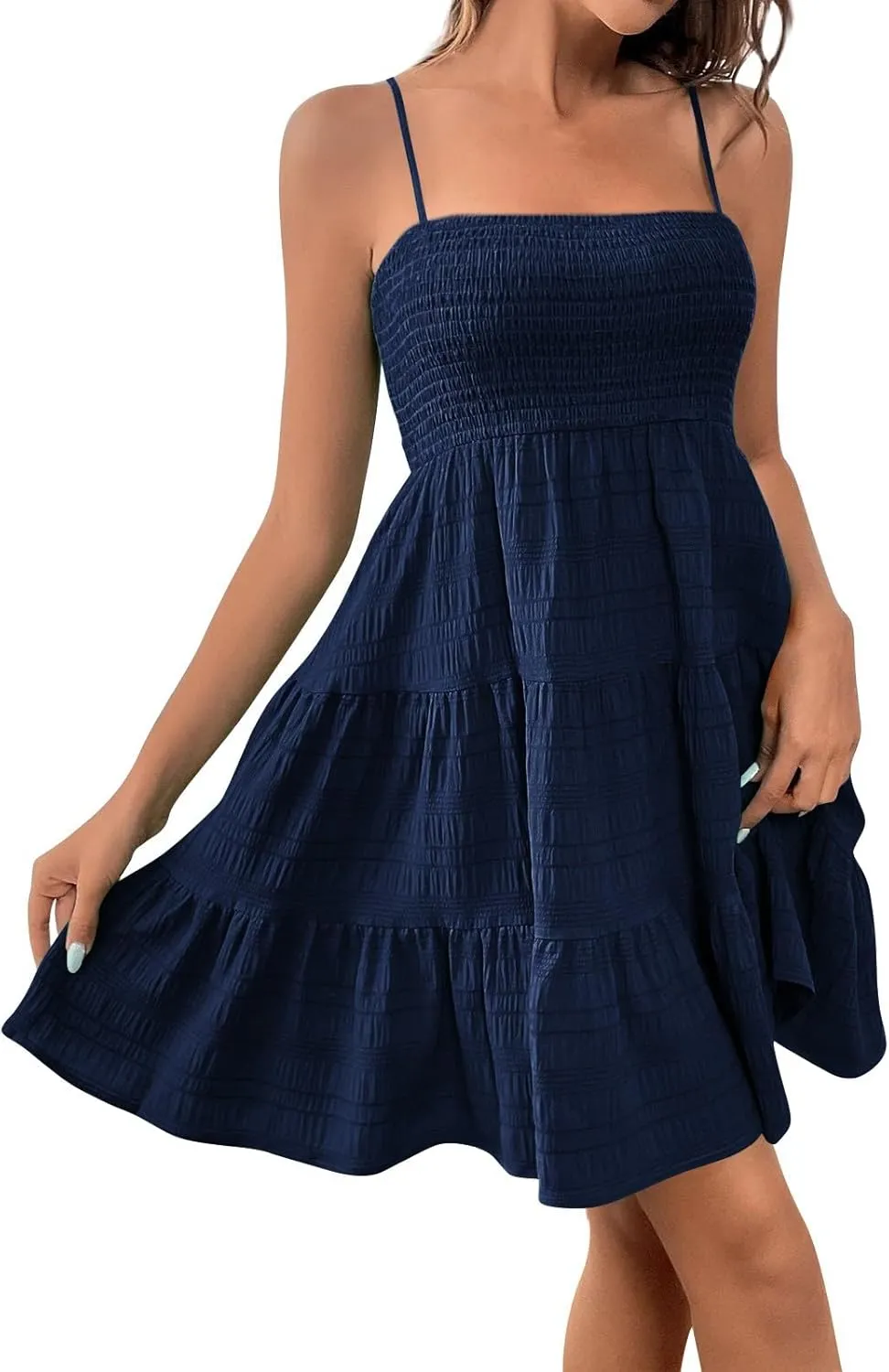 Women's Beach Wedding Guest Dress Spaghetti Strap Ruffle Tiered Mini Sundress Beach Party Homecoming,S-2XL