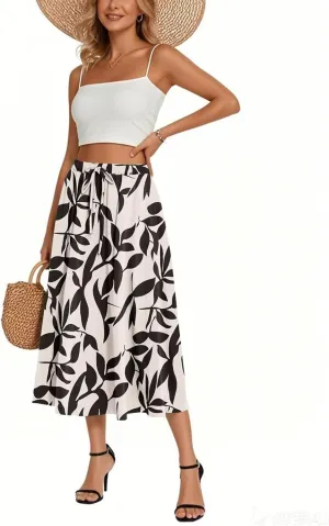 Women's Boho Beach Skirts 2025 Summer Ruffle High Waisted A Line Midi Skirt Flowy Beach Vacation Outfits with Pockets