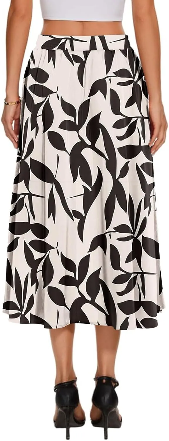 Women's Boho Beach Skirts 2025 Summer Ruffle High Waisted A Line Midi Skirt Flowy Beach Vacation Outfits with Pockets
