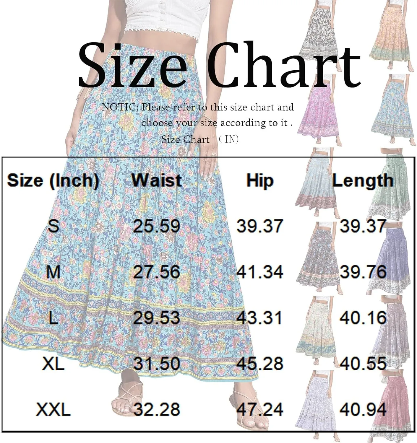 Womens Boho Maxi Skirt 2025 Summer Floral Print Flowy Long Skirts Trendy Smocked High Waisted Tiered Maxi Skirts