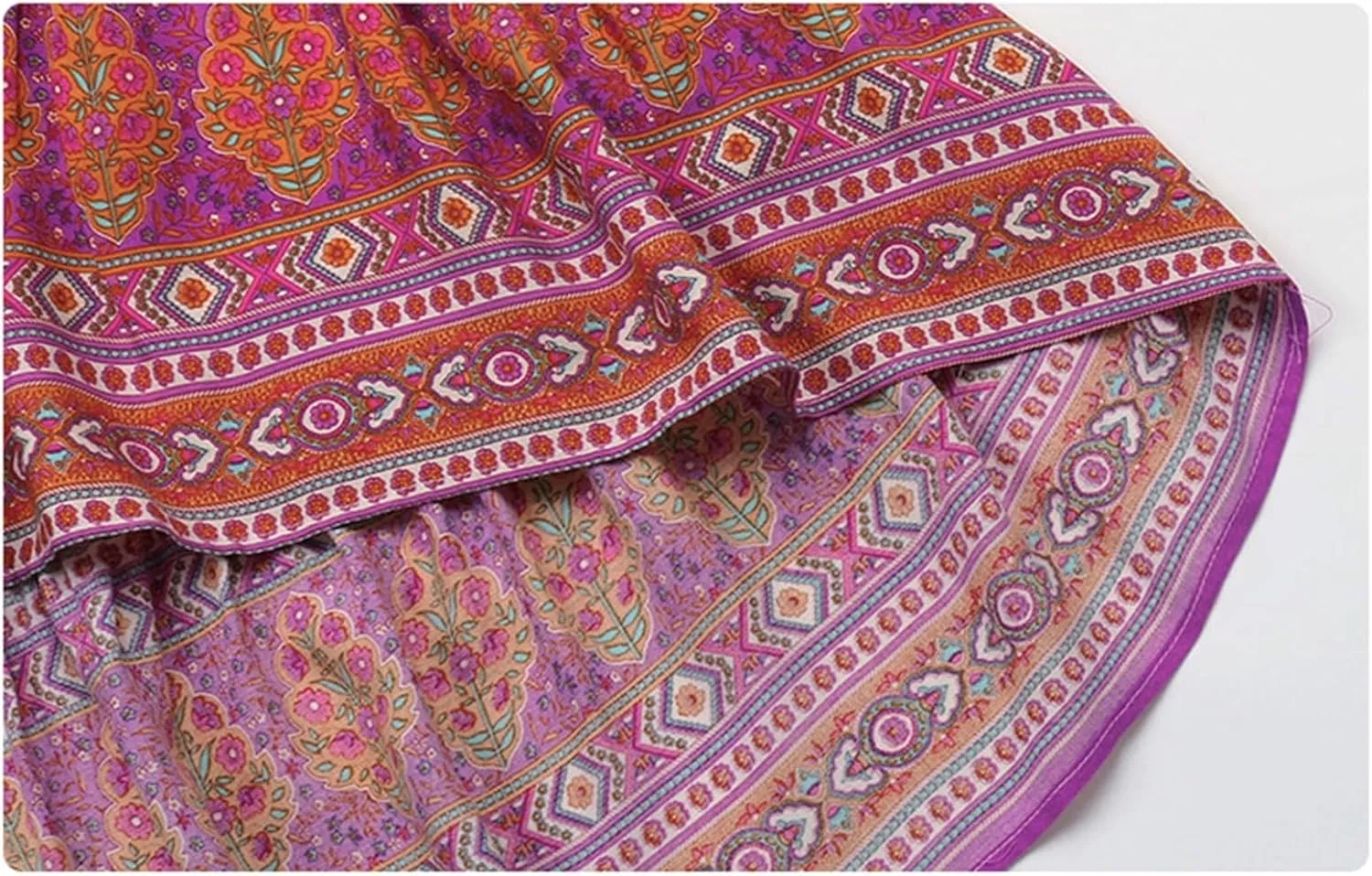 Women's Boho Print Skirt Pleated A-Line Swing Midi Skirts