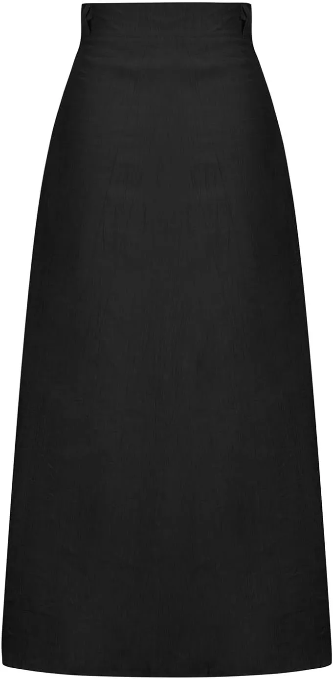 Womens Button Down Maxi Skirt Vintage Wrinkles High Waist Flowy A Line Skirts Summer Lightweight Casual Beach Skirt