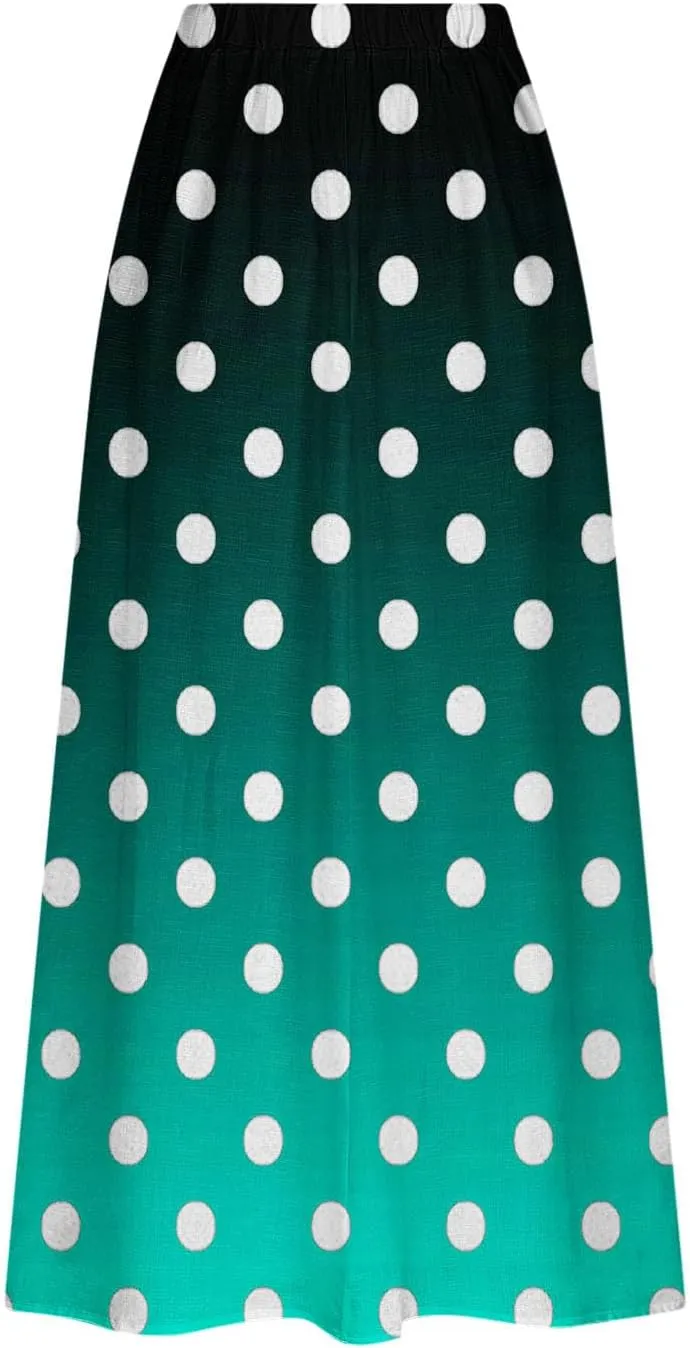 Womens Casual 2024 Printed Skirts Soft High Elastic Waisted Skirt Leisure Summer Pleated Midi Skirts with Pockets