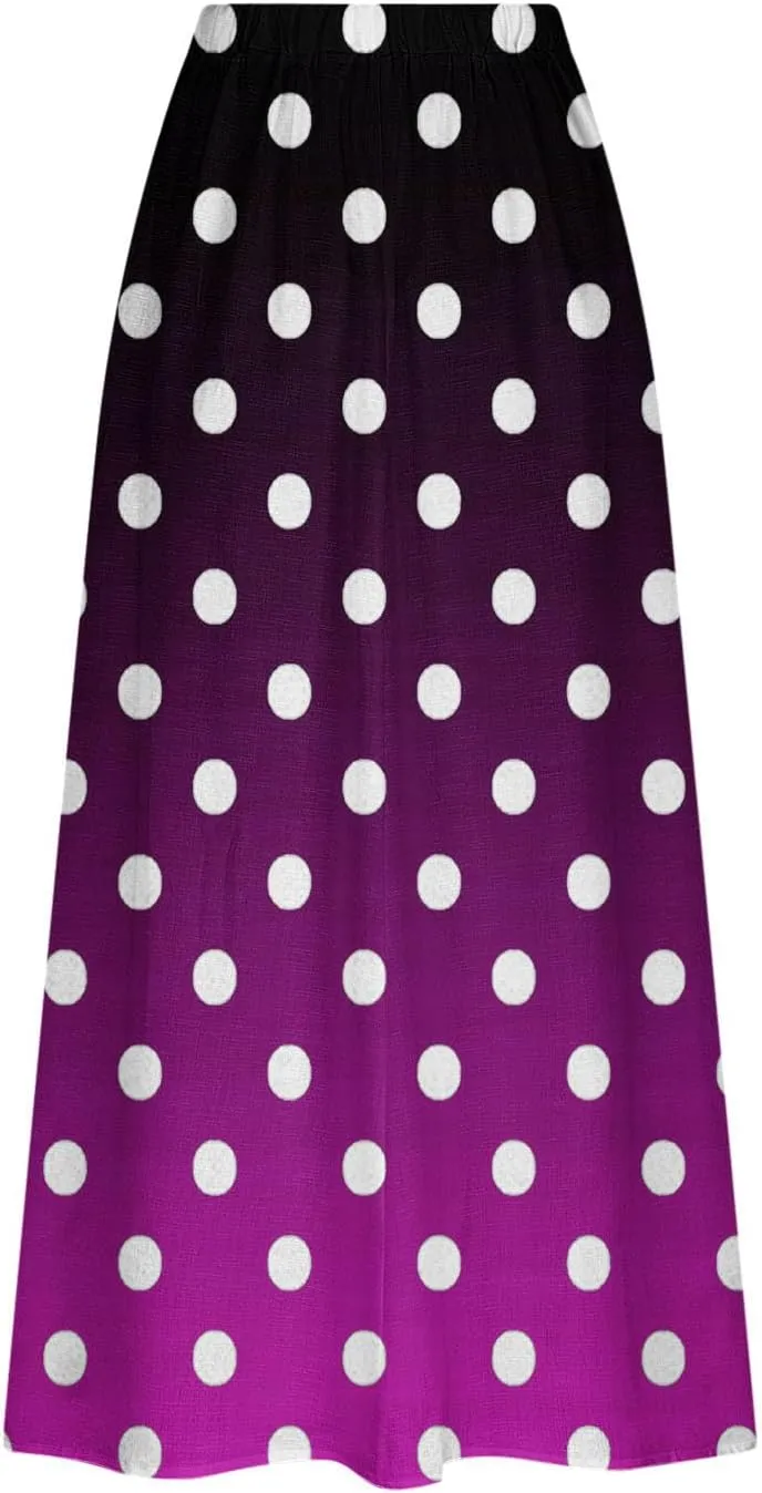 Womens Casual 2024 Printed Skirts Soft High Elastic Waisted Skirt Leisure Summer Pleated Midi Skirts with Pockets