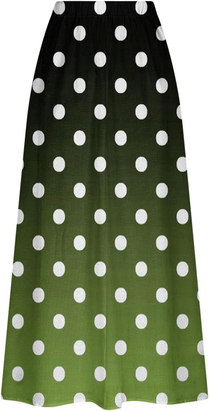 Womens Casual 2024 Printed Skirts Soft High Elastic Waisted Skirt Leisure Summer Pleated Midi Skirts with Pockets