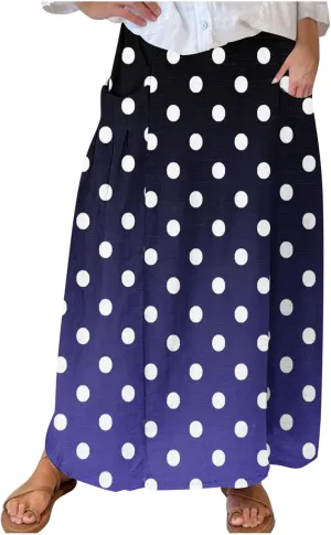 Womens Casual 2024 Printed Skirts Soft High Elastic Waisted Skirt Leisure Summer Pleated Midi Skirts with Pockets