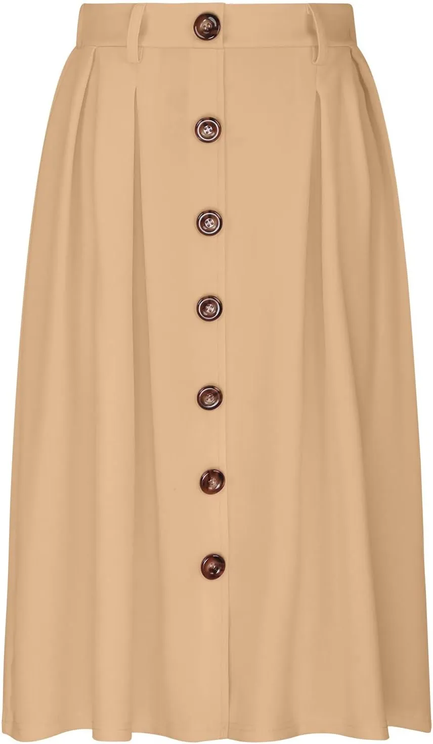 Womens Casual Pleated Midi Skirt High Elastic Waisted Flowy Long Skirts Fall Winter Button Down Solid Color Midi Skirt