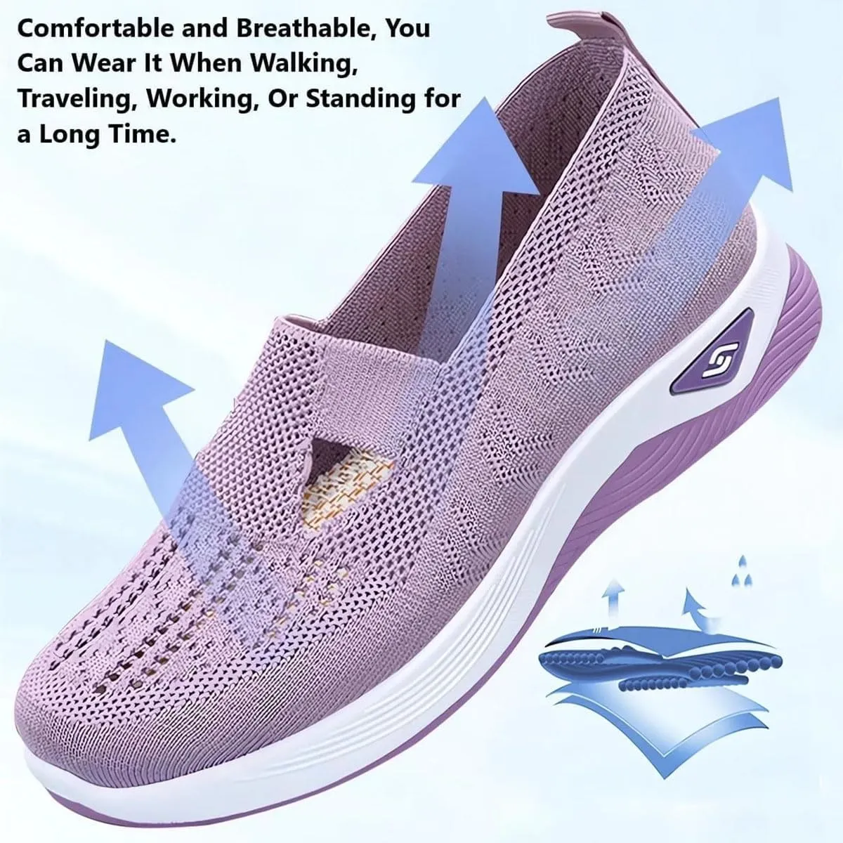 Women's Comfortable Breathable Knitted Sneakers, Orthopedic Walking Shoes for Women, Arch Support Slip-On Shoes, Non-Slip Zapatos Ortopdicos para Mujer