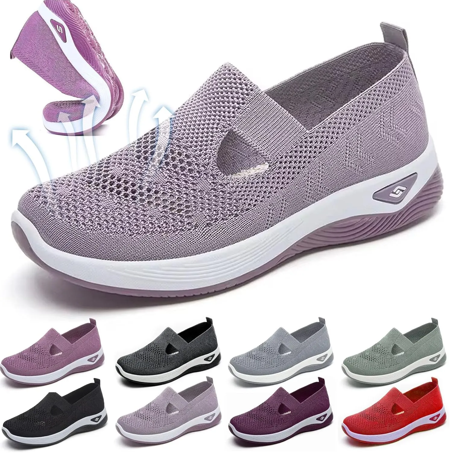 Women's Comfortable Breathable Knitted Sneakers, Orthopedic Walking Shoes for Women, Arch Support Slip-On Shoes, Non-Slip Zapatos Ortopdicos para Mujer