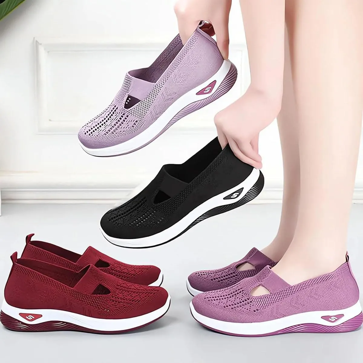 Women's Comfortable Breathable Knitted Sneakers, Orthopedic Walking Shoes for Women, Arch Support Slip-On Shoes, Non-Slip Zapatos Ortopdicos para Mujer