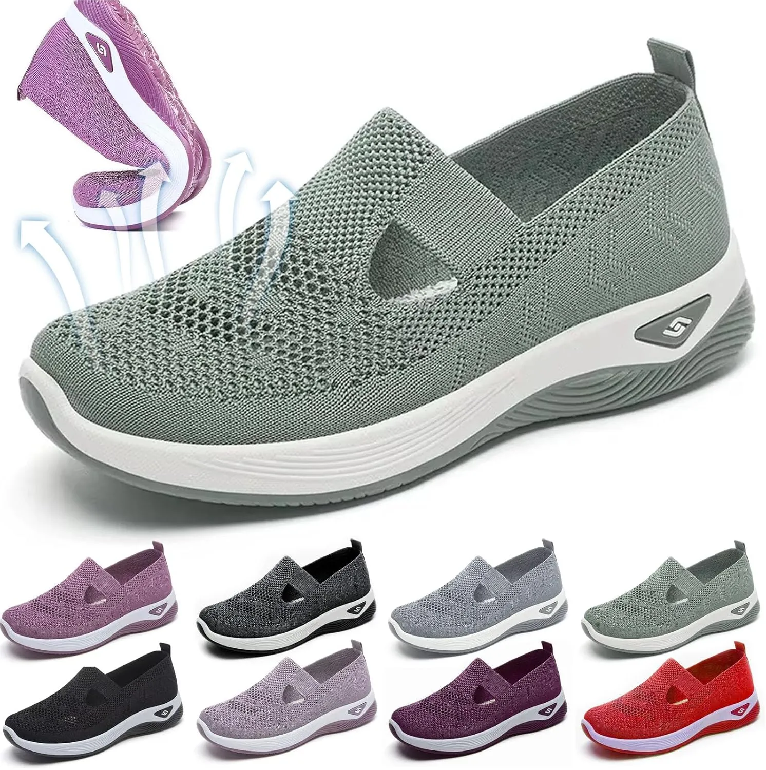Women's Comfortable Breathable Knitted Sneakers, Orthopedic Walking Shoes for Women, Arch Support Slip-On Shoes, Non-Slip Zapatos Ortopdicos para Mujer
