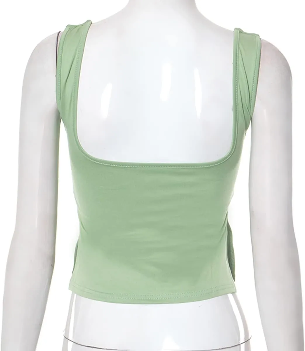 Womens Crop Sleeveless Sweetheart Neck Backless Pleated Tank Tops