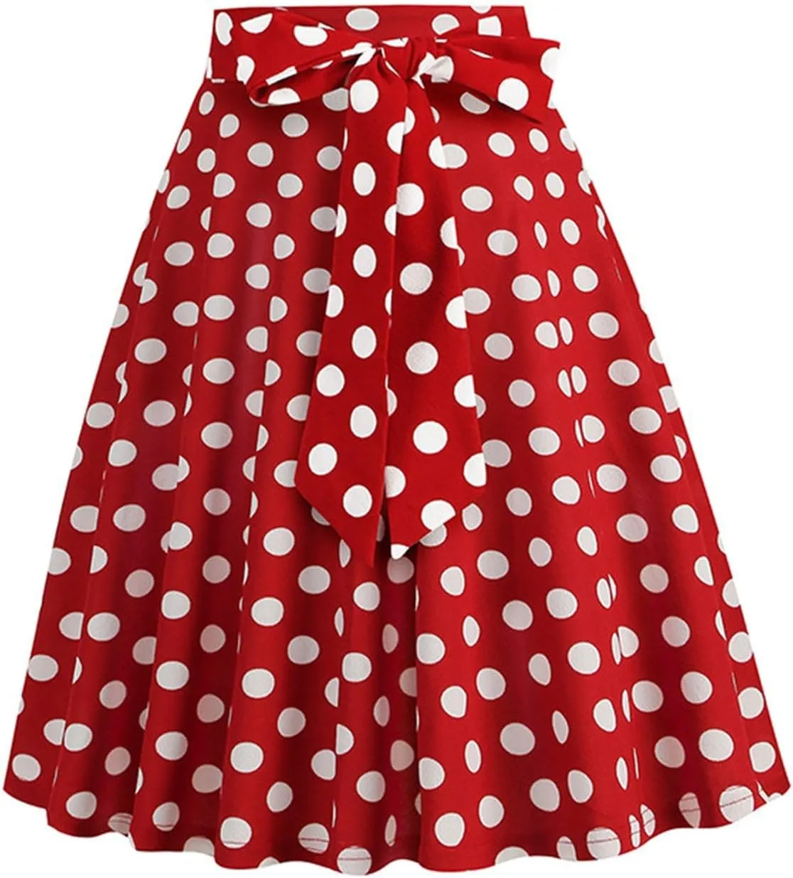 Womens Cute Polka Dot Skirts Elegant Bow Tie Lace-Up Summer Lightweight Comfy A-Line Pleated Midi Skirts