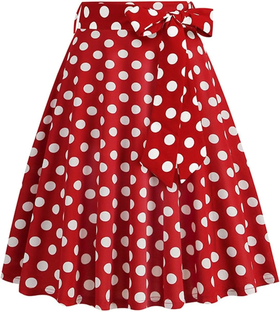 Womens Cute Polka Dot Skirts Elegant Bow Tie Lace-Up Summer Lightweight Comfy A-Line Pleated Midi Skirts