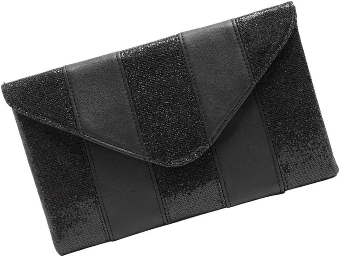 Women's Evening Purses Clutch Bag Sequin Pattern Black Envelope Pouch Multifunctional Handbag for Wedding Banquet Cocktail Party