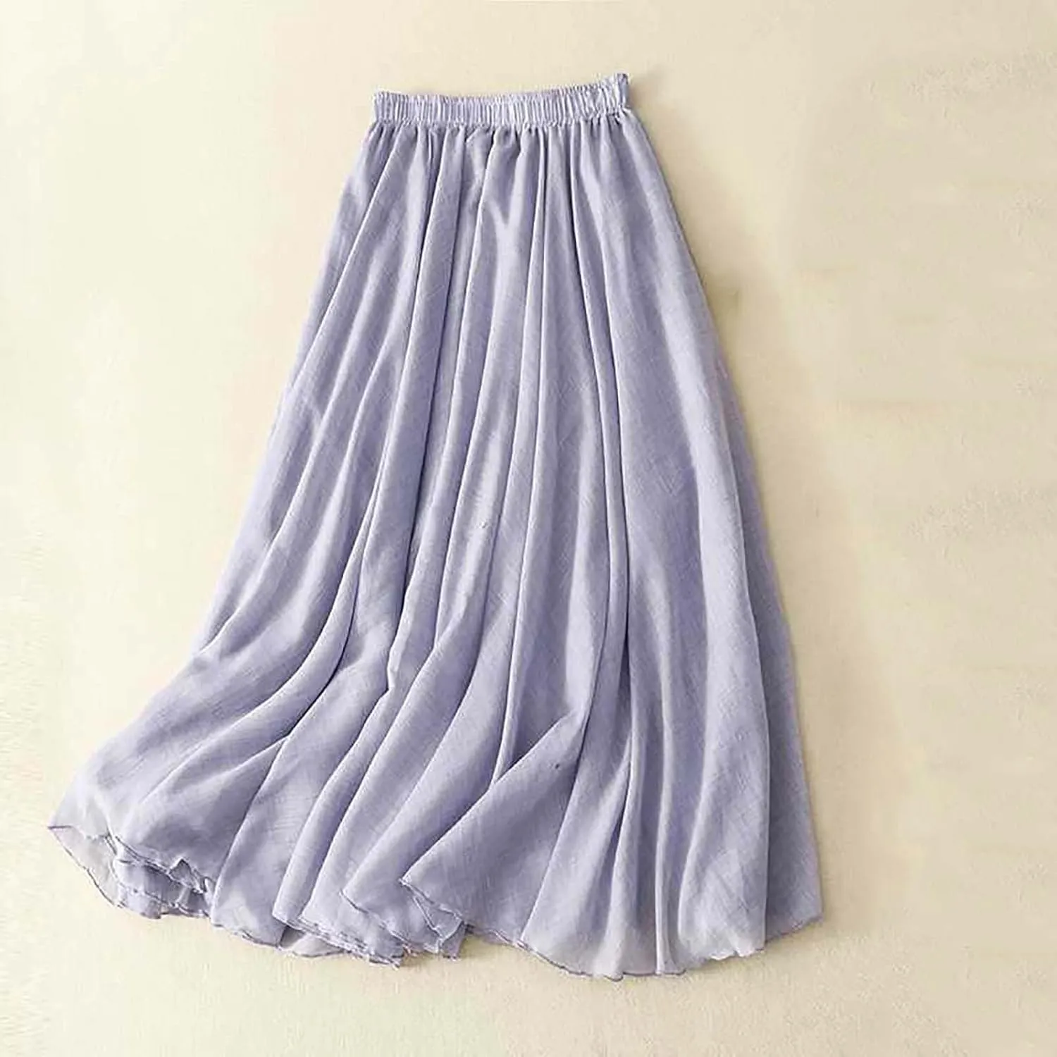 Women's Fashion Skirts Elastic High Waist Skirt Tulle Ruffle Pleated A-Line Swing Midi Skirt Casual Skirt for Women