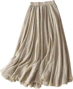Women's Fashion Skirts Elastic High Waist Skirt Tulle Ruffle Pleated A-Line Swing Midi Skirt Casual Skirt for Women
