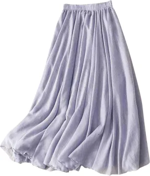 Women's Fashion Skirts Elastic High Waist Skirt Tulle Ruffle Pleated A-Line Swing Midi Skirt Casual Skirt for Women