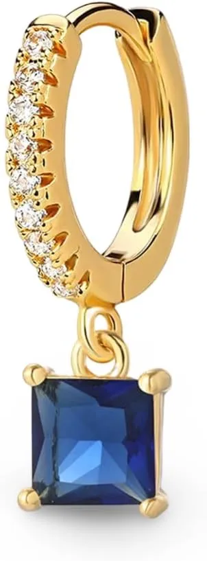 Women's Gold Plated Brass Huggie Hoop Earrings, Blue Cubic Zirconia Accents, Pave Setting Small Hoops - AC210069G7AC220083G6