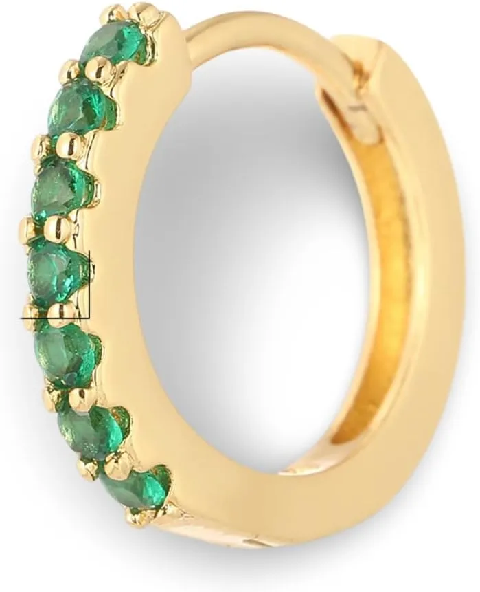Women's Gold Plated Brass Huggie Hoop Earrings, Blue Cubic Zirconia Accents, Pave Setting Small Hoops - ER083G8
