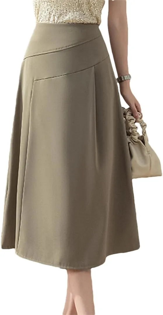 Women's High Waist A-Line Skirts All-Match Loose Midi Skirt Lady Summer Beach Style Pleated Skirts
