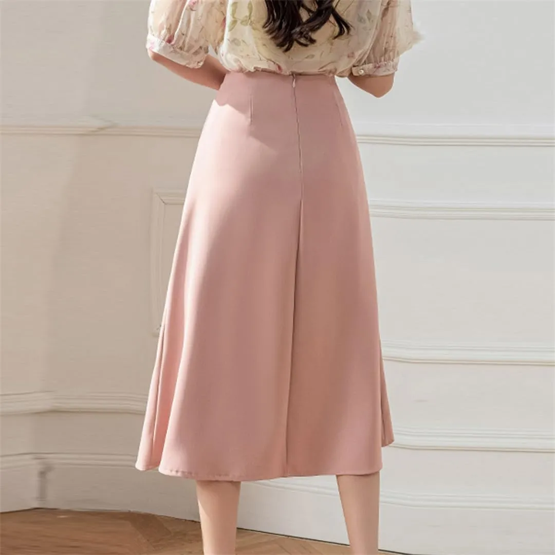 Women's High Waist A-Line Skirts All-Match Loose Midi Skirt Lady Summer Beach Style Pleated Skirts