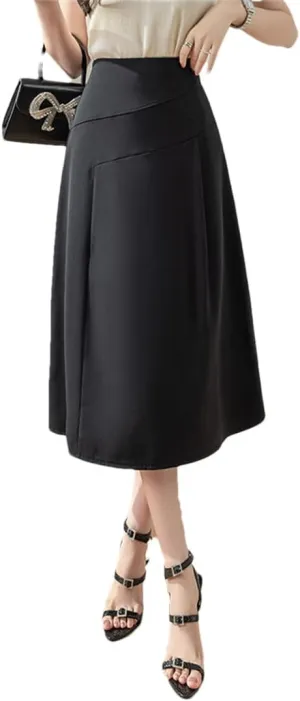 Women's High Waist A-Line Skirts All-Match Loose Midi Skirt Lady Summer Beach Style Pleated Skirts