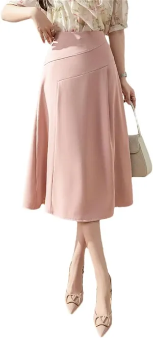 Women's High Waist A-Line Skirts All-Match Loose Midi Skirt Lady Summer Beach Style Pleated Skirts