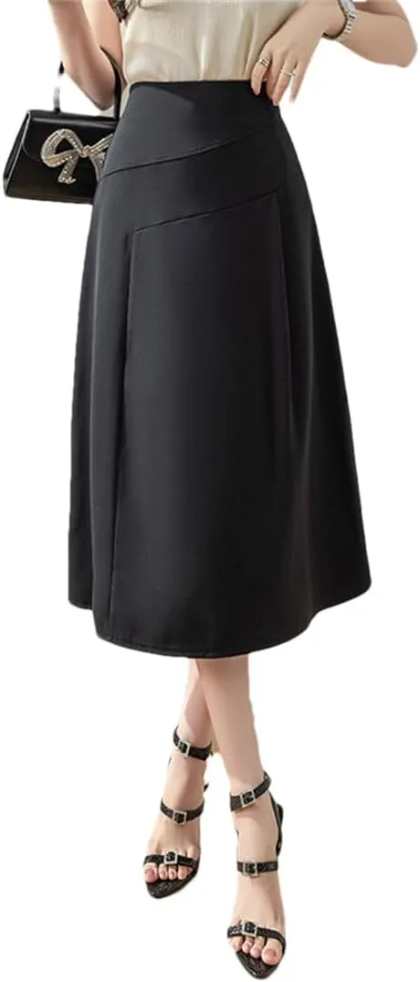 Women's High Waist A-Line Skirts All-Match Loose Midi Skirt Lady Summer Beach Style Pleated Skirts