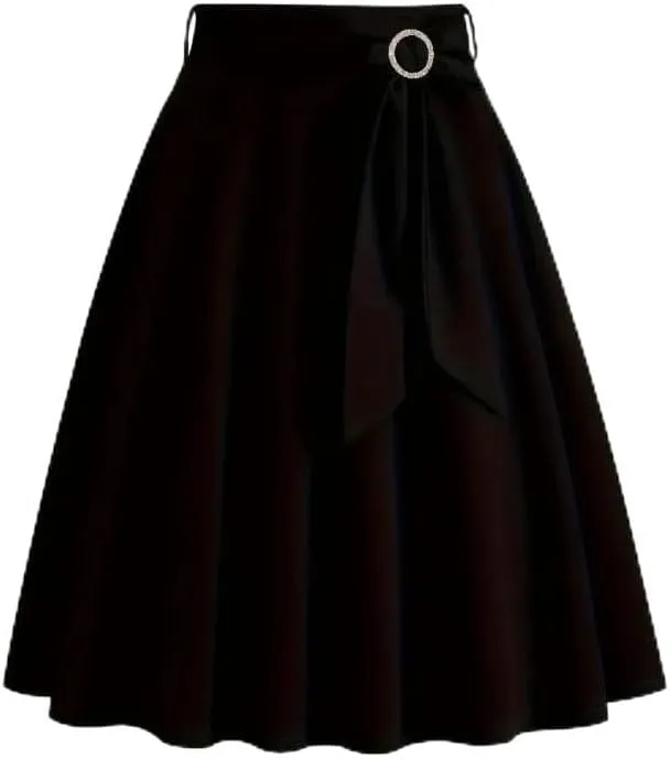 Women's High Waist A-Line Skirts Bow Tie Skater Flared Midi Skirt Evening Gown Prom Vinage Skirt