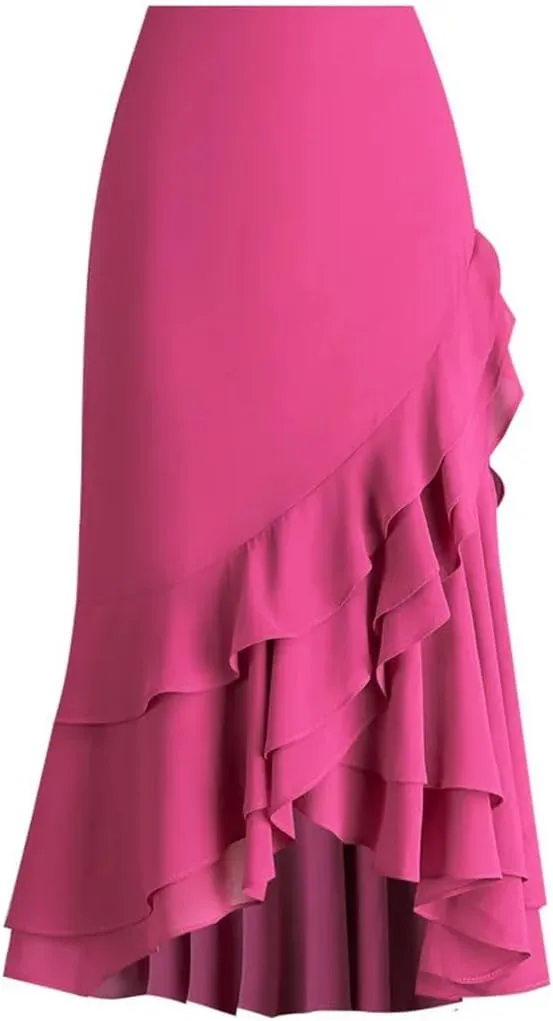 Women's High Waisted Chiffon Skirt Irregular Fishtail Ruffled One Step Wrap Skirts Summer Slimming Dress