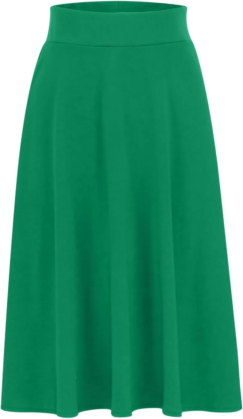 Women's Lightweight A Line Business Skirts High Waisted Comfy Flared Knee Length Skirt Stretch Work Dress