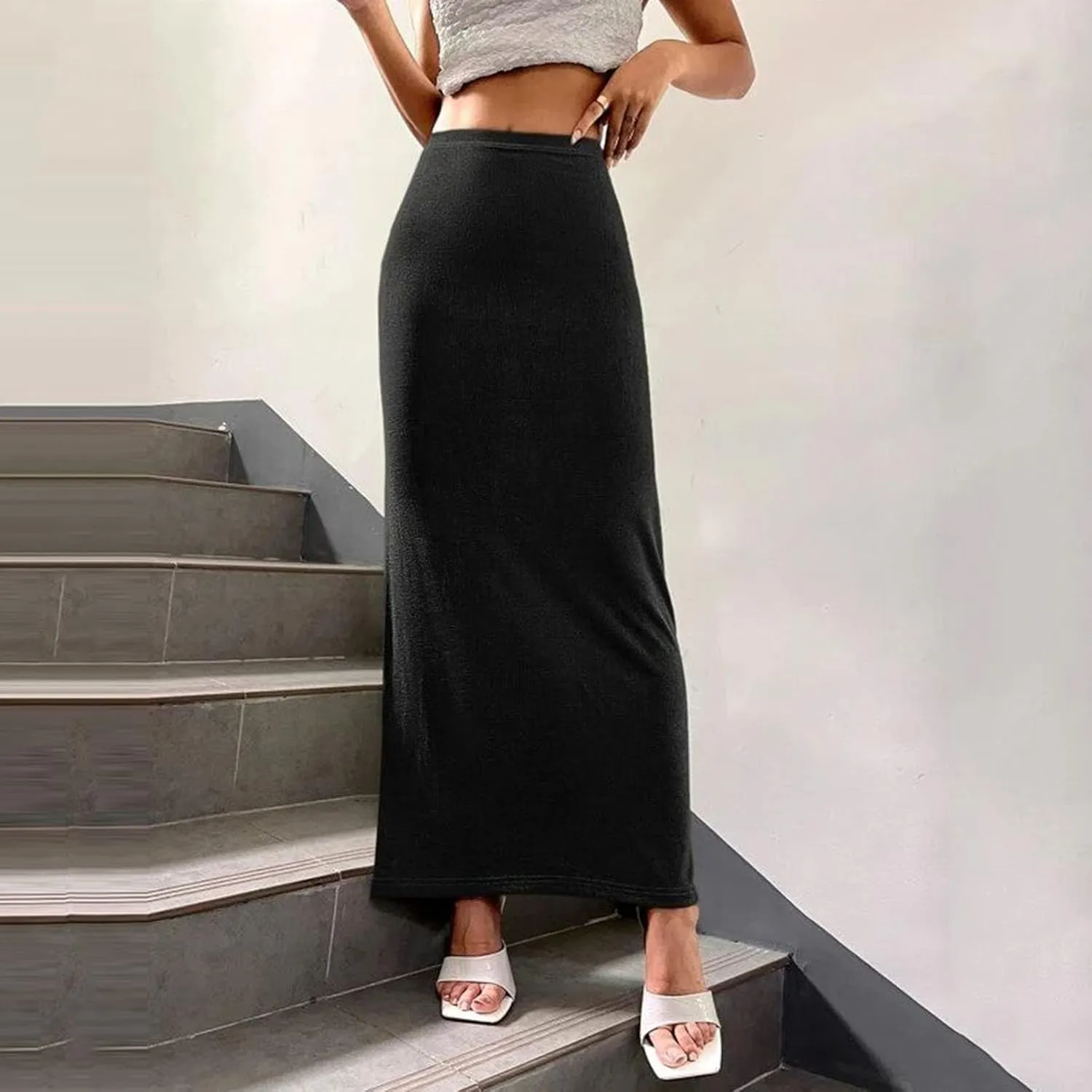 Women's Long Midi Pencil Skirt High Waisted Bodycon Summer Dresses Casual Office Work Business Skirts