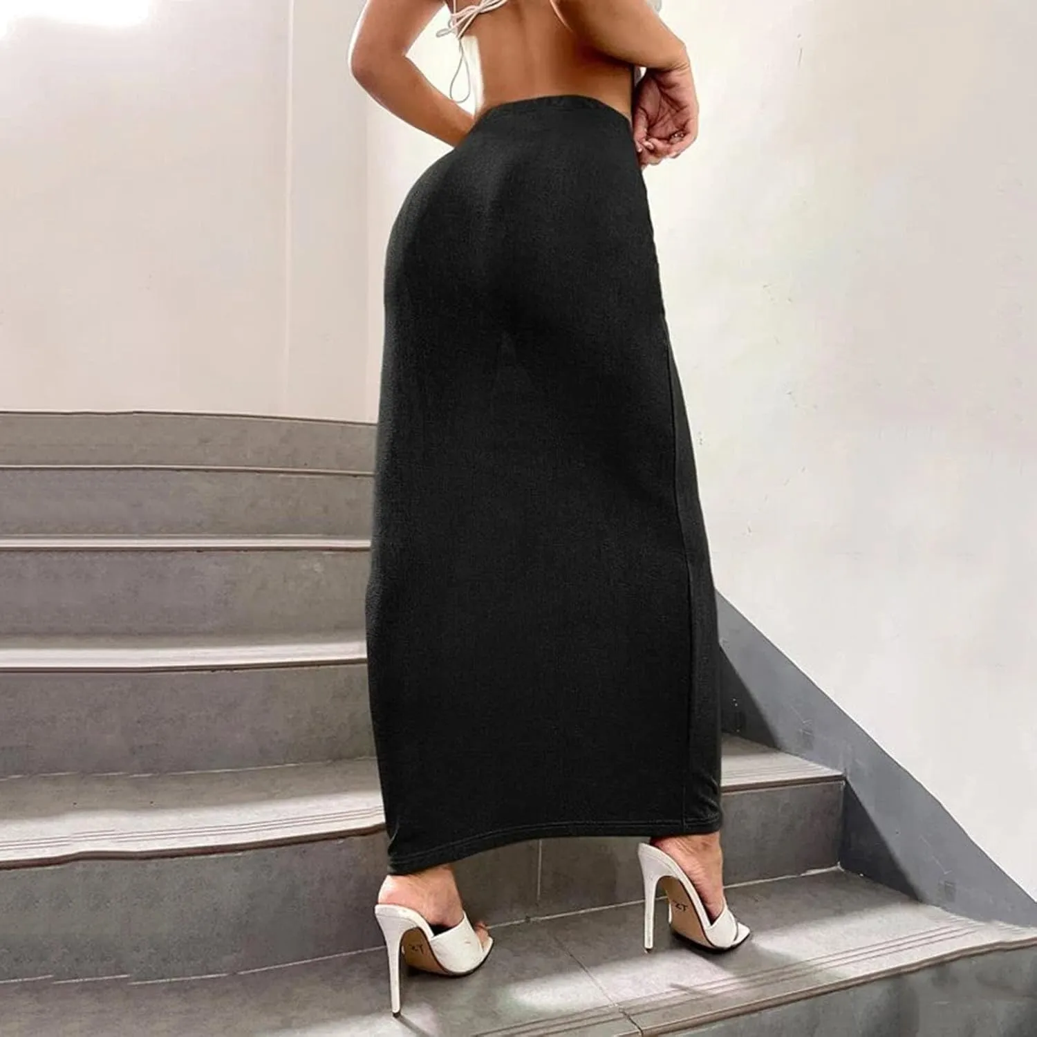 Women's Long Midi Pencil Skirt High Waisted Bodycon Summer Dresses Casual Office Work Business Skirts