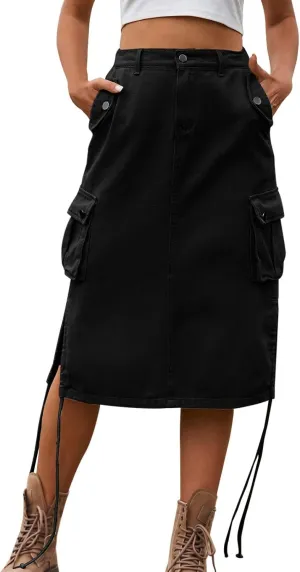 Women's Low Waist Cargo Skirt 2023 Spring Summer Long Skirts Fashion Casual High Waist Denim Skirts Wrap Midi